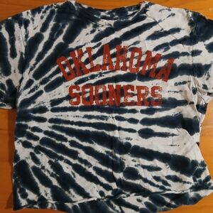 Original Retro Brand Tie-Dye Crop Tee - Navy & White with Red Lettering